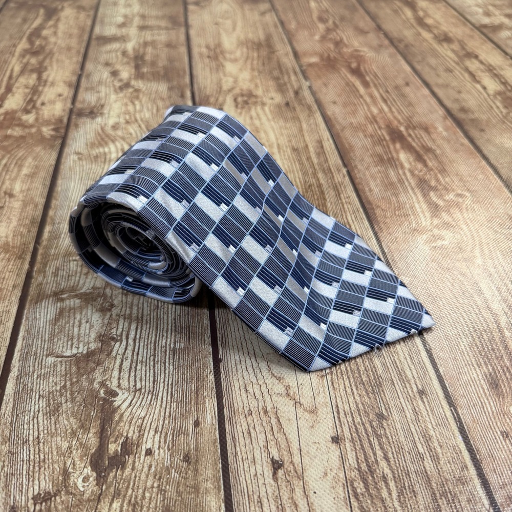 Campia Moda Geometric Silk Necktie Mens One Size Blue Gray Textured Weave
